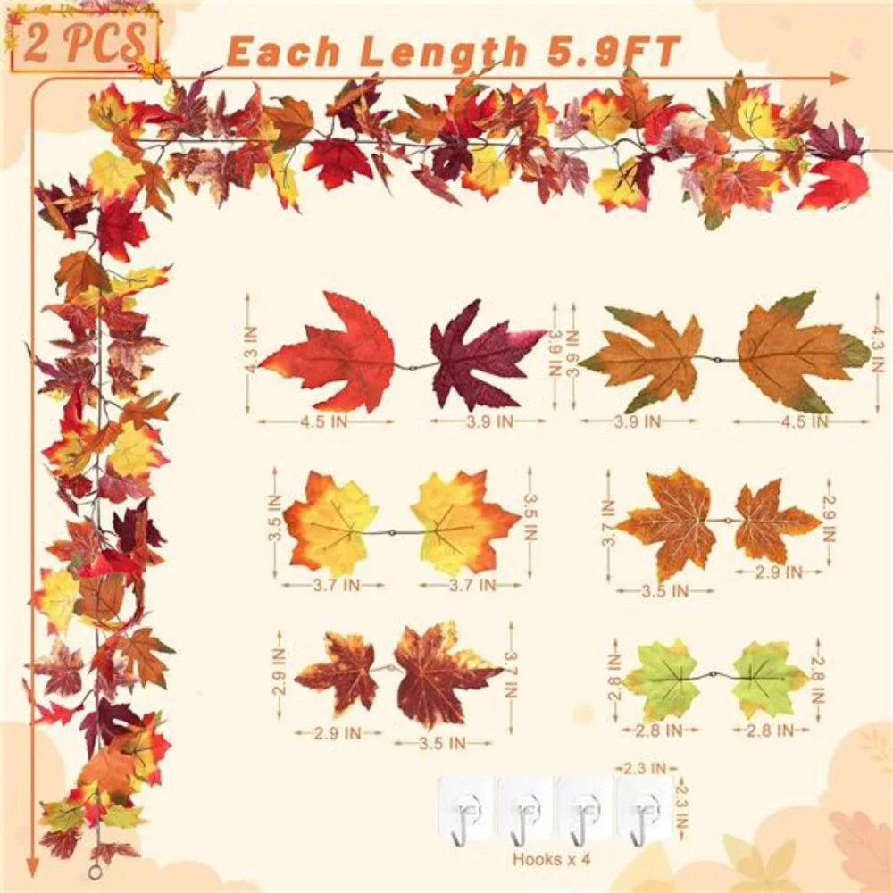 2 PCS Fall Decor, 11.8FT Fall Garland for Mantle, Fall Decorations for Home